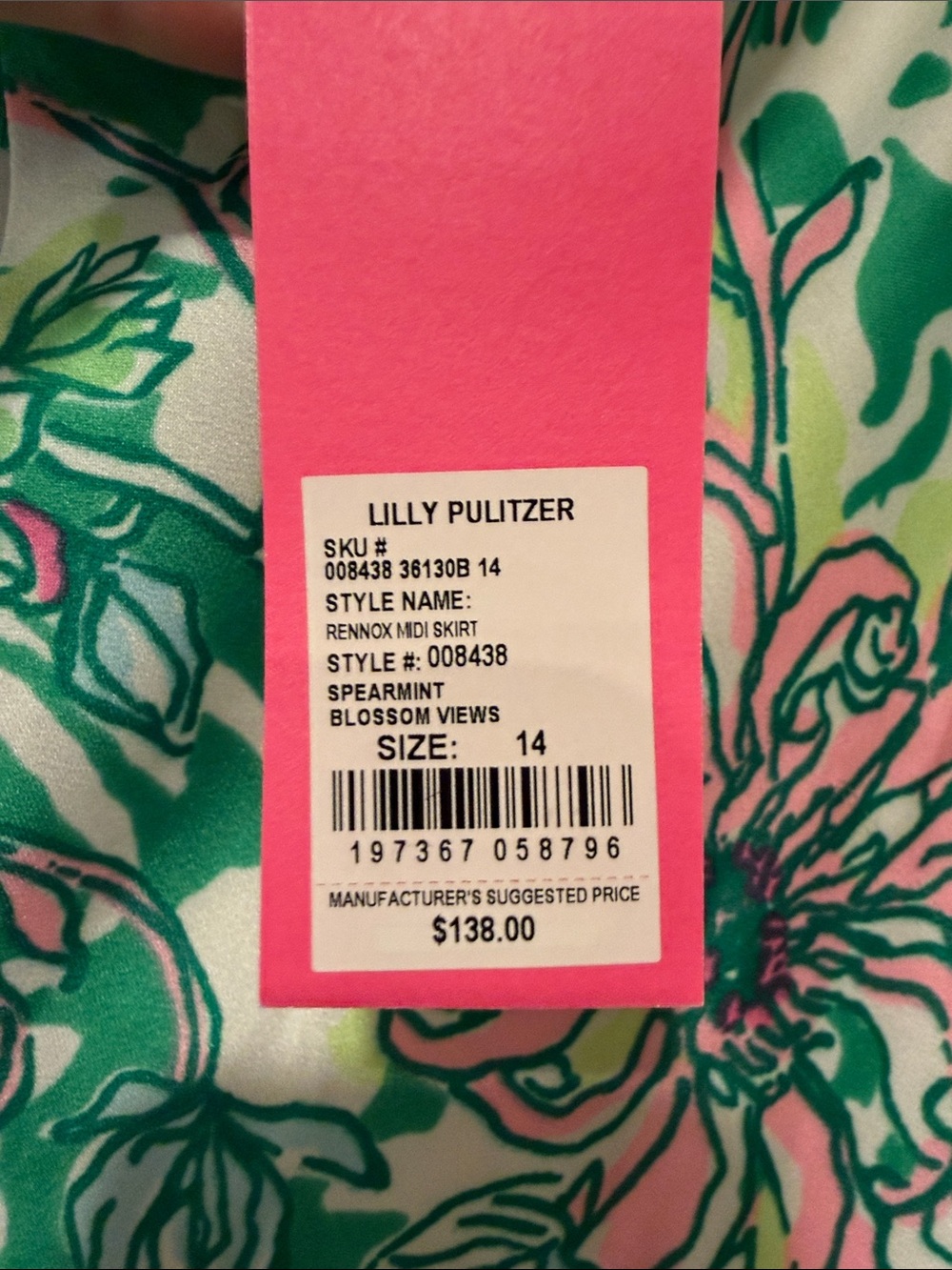Lilly Pulitzer Green Floral Rennox Midi Skirt with Pink Accents - Picture 3 of 7